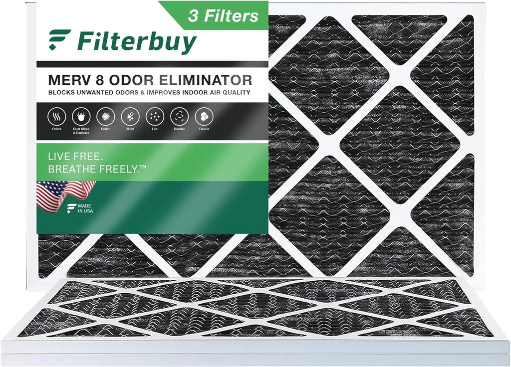 Filters Activated AC HVAC Pleated Eliminator (3-Pack) 8 10x24x1 Filterbuy Carbon Air Furnace MERV with Odor