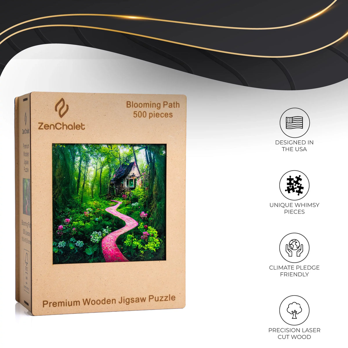 Premium Wood Cut Blooming Pieces featuring Wooden Adults Path Jigsaw Precision Puzzle Shaped for 500 ZenChalet Uniquely
