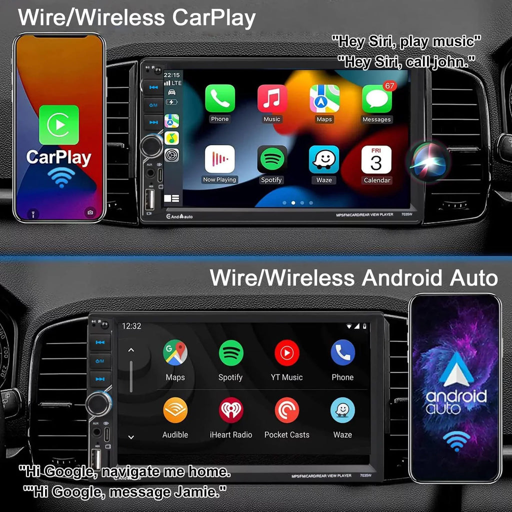 Radio Din SD Auto,Type-C FM Car Alondy Mic Voice Double AUX Link,Backup Audio Control,External Camera,Bluetooth USB,7" Touchscreen,Mirror Wireless Receiver Stereo,Compatible with CarPlay/Android DSP