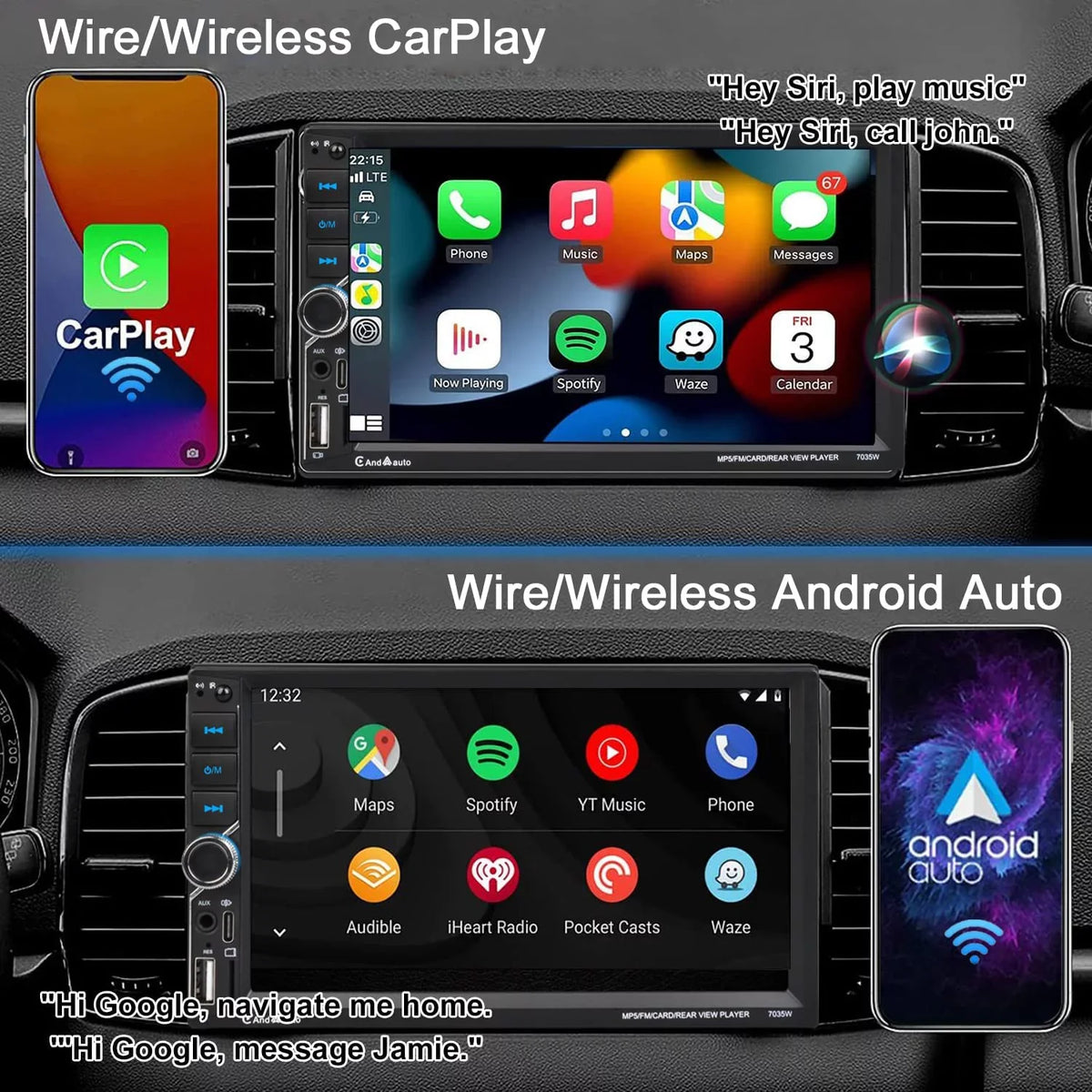 Radio Din SD Auto,Type-C FM Car Alondy Mic Voice Double AUX Link,Backup Audio Control,External Camera,Bluetooth USB,7" Touchscreen,Mirror Wireless Receiver Stereo,Compatible with CarPlay/Android DSP