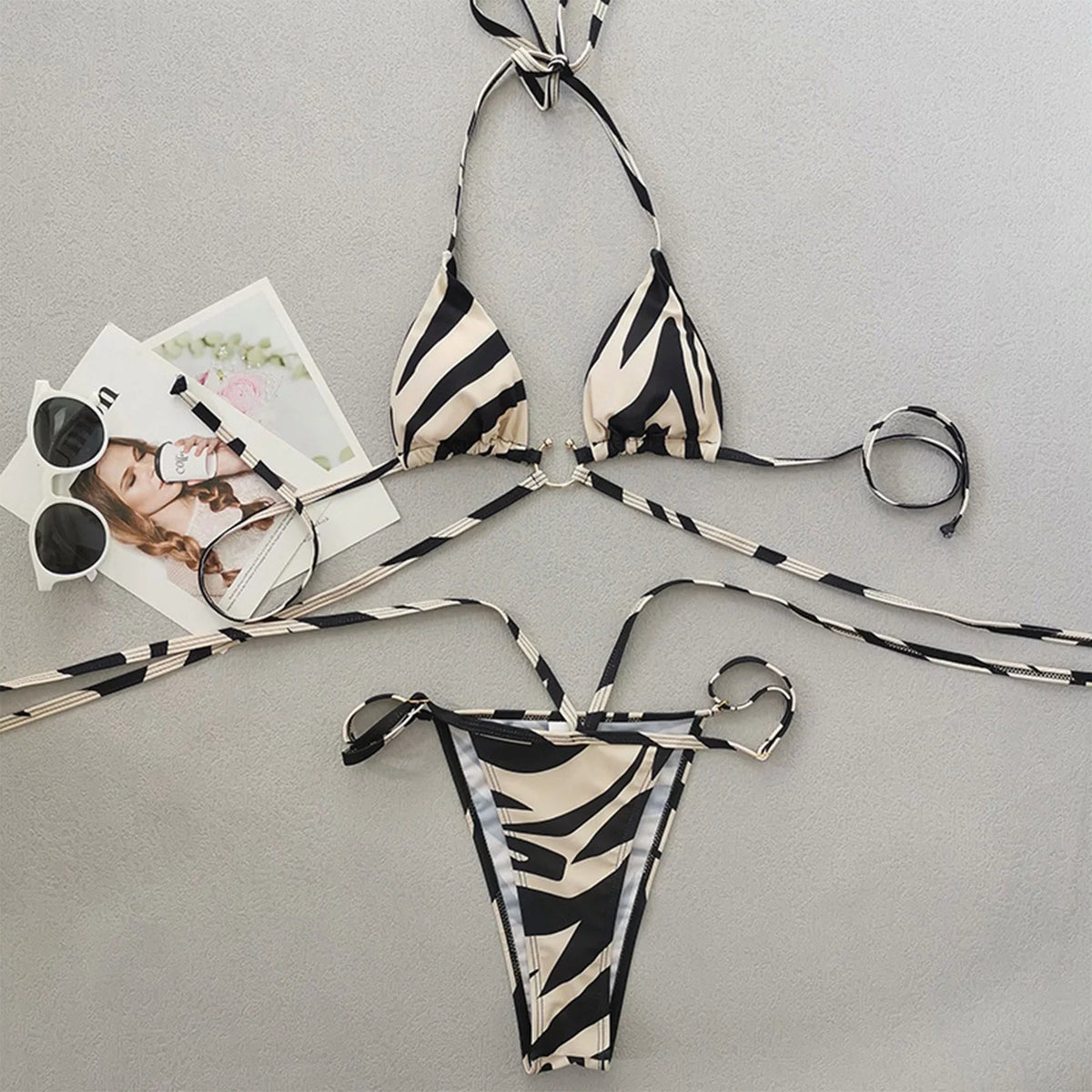 Up Panda Striped Bikini Swimsuit Women for Two Split Sexy Color Lace Swimsuits