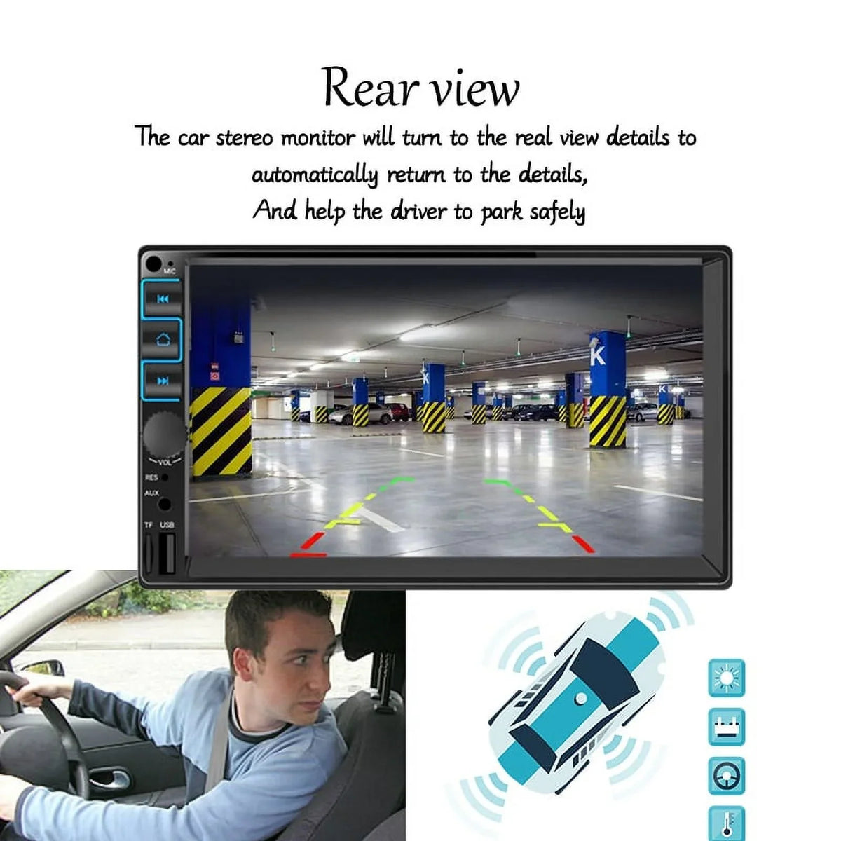Stereo Link, Touch Car Radio Screen Microphone, , 2 Android Support Display, Bluetooth, Mirror 7'' GPS, Auto Receiver Carplay Din
