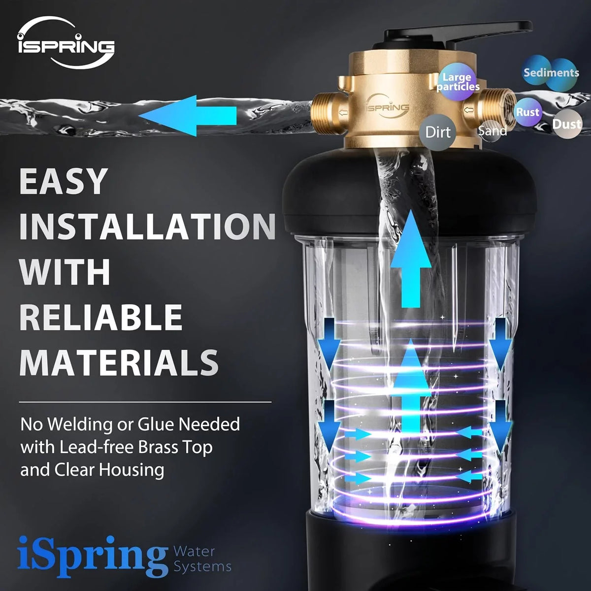 and Water Touch-Screen WSP500ARJ-BP Whole with Bypass, Clear 500 Upgraded Spin-Down Flushing, Prefilter, iSpring Size, House Modes, Auto Microns 4 Jumbo Reusable, Housing, Flushable Sediment Filter