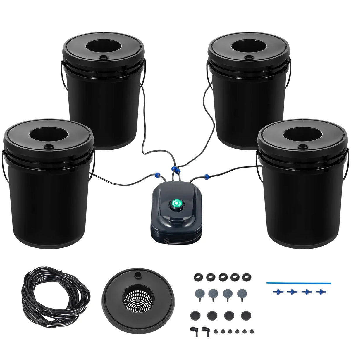 Grow Growing 4 SKYSHALO with Hydroponic Gallon System DWC Bucket, Kit Pump 5 Water Culture Buckets Deep Hydroponics