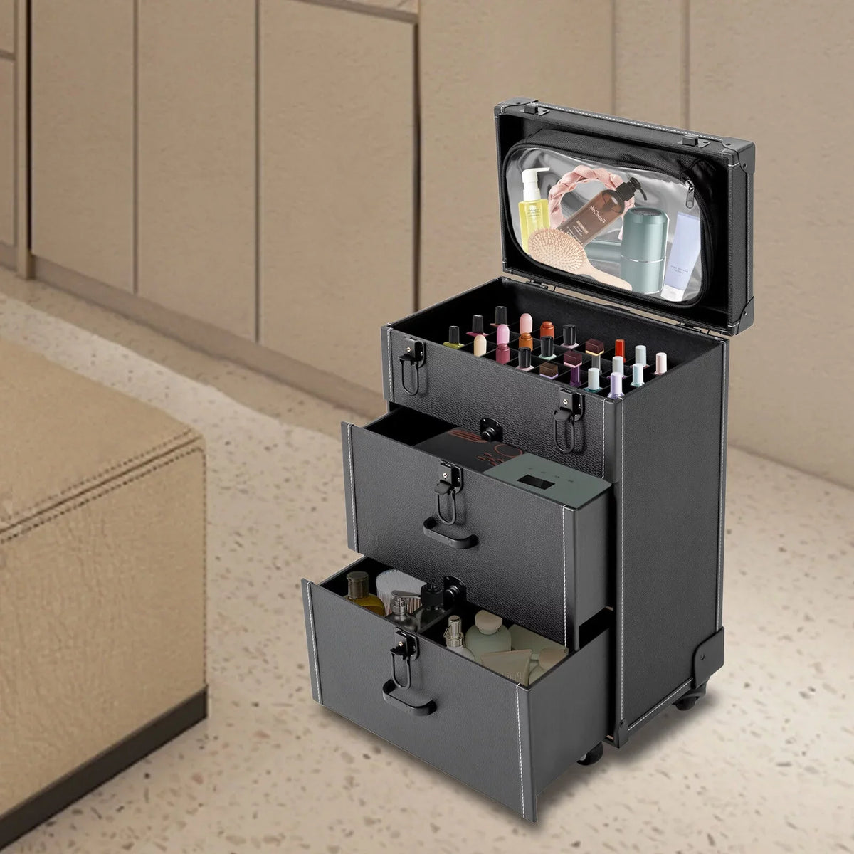 Luggage Case Miumaeov Storage Nail Polish Organizer Box Cosmetic Professional Train Rolling Makeup Trolley