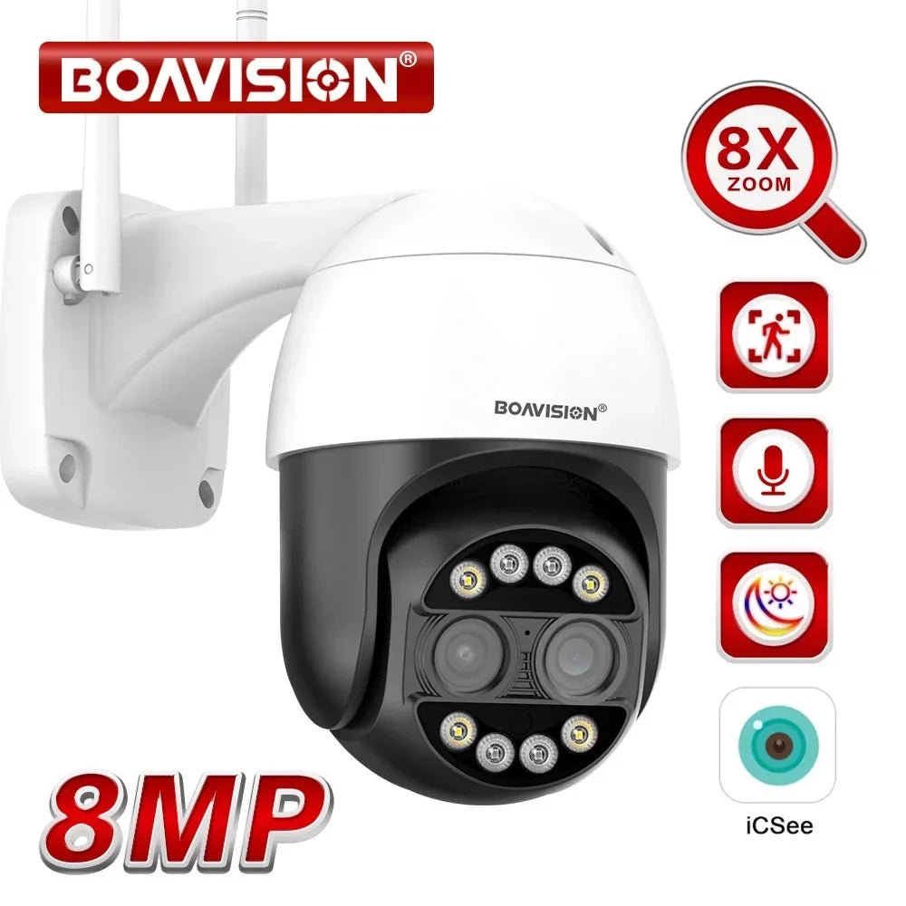 Lens Home Security Dual Outdoor HD Wireless Camera IP CCTV Camera ICSee WiFi PTZ