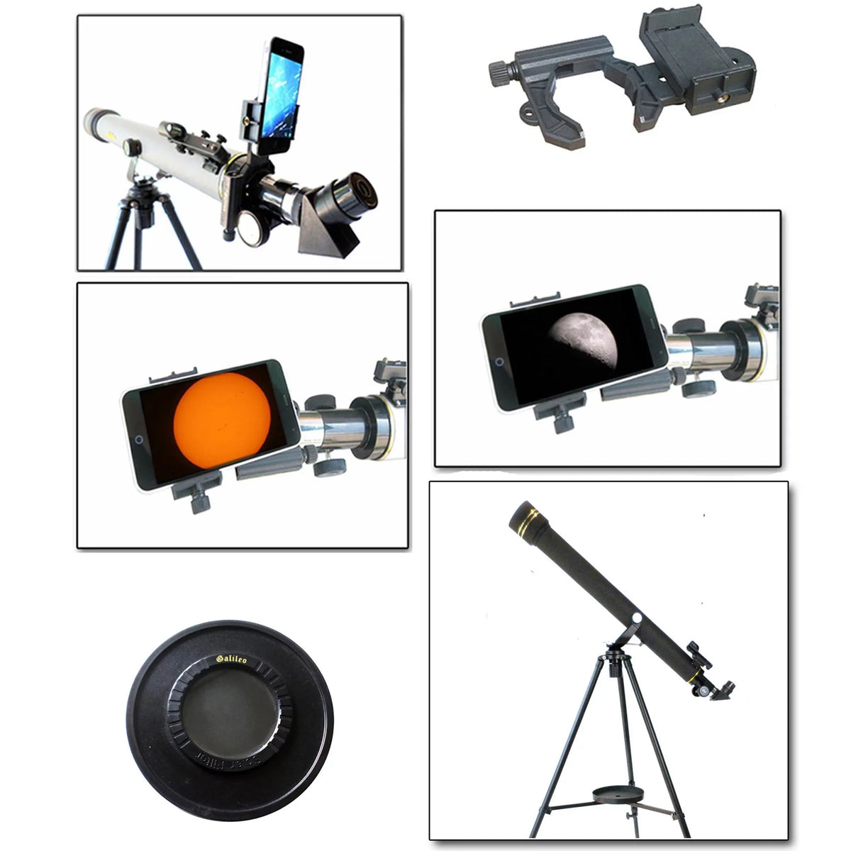Solar Cap with 800mm and Cassini Smartphone telescope x kit Adapter 60mm Day/Night Filter