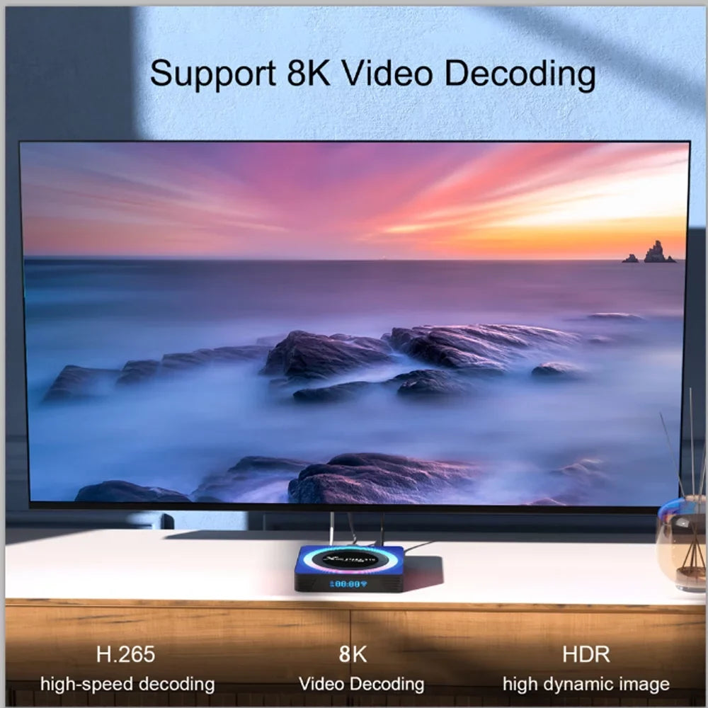 1000M TV Dual HD Box 13.0 Android 2.4G/5.8G 4GB Ultra ROM 8K WiFi6 Ethernet BT5.0 RAM 32GB Band HDR10+ USB3.0 Quad-Core