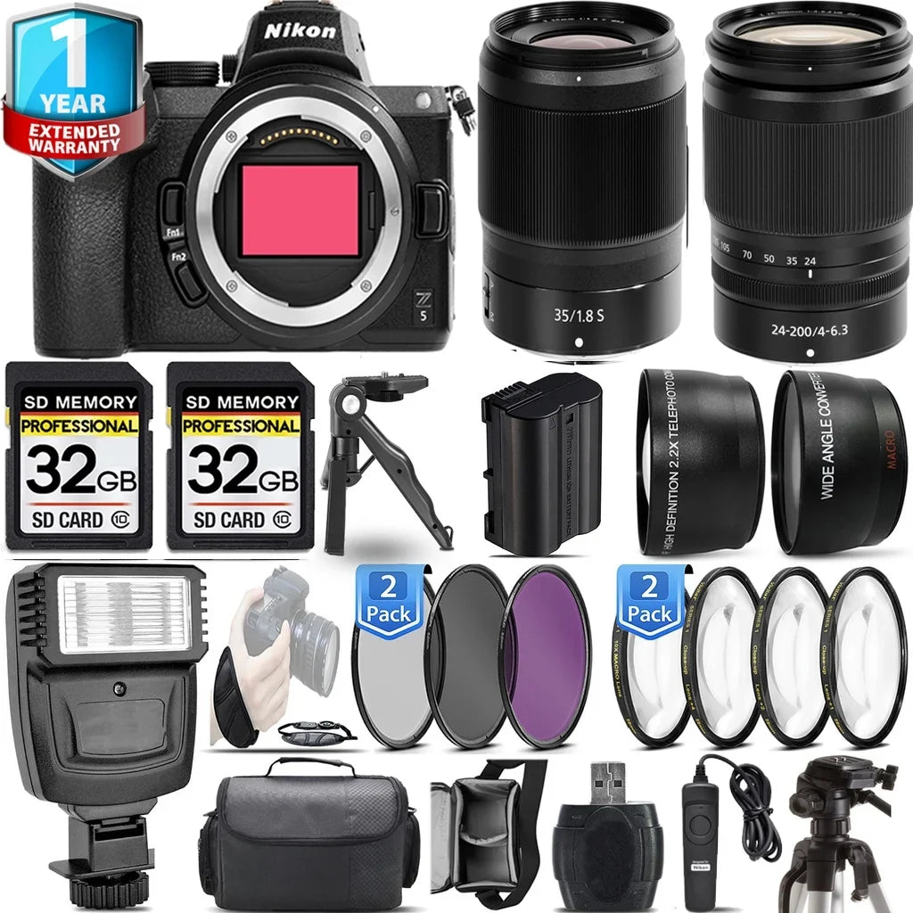 35mm Kit Lens f/1.8 with Camera Z5 Nikon VR f/4-6.3 64GB Lens + S + Flash 24-200mm + Mirrorless