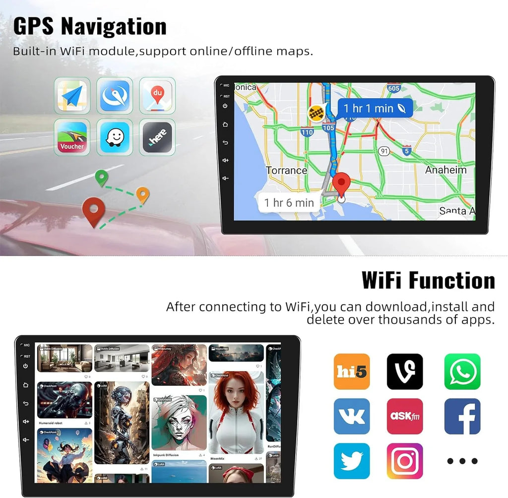 Camera with Bluetooth FM Radio Navigation Stereo 1080P Link Theme with 13 Carplay,10.1 GPS Mirror USB inch Touchscreen Android WiFi Backup 1+32G Car HD Support Receiver Player Change