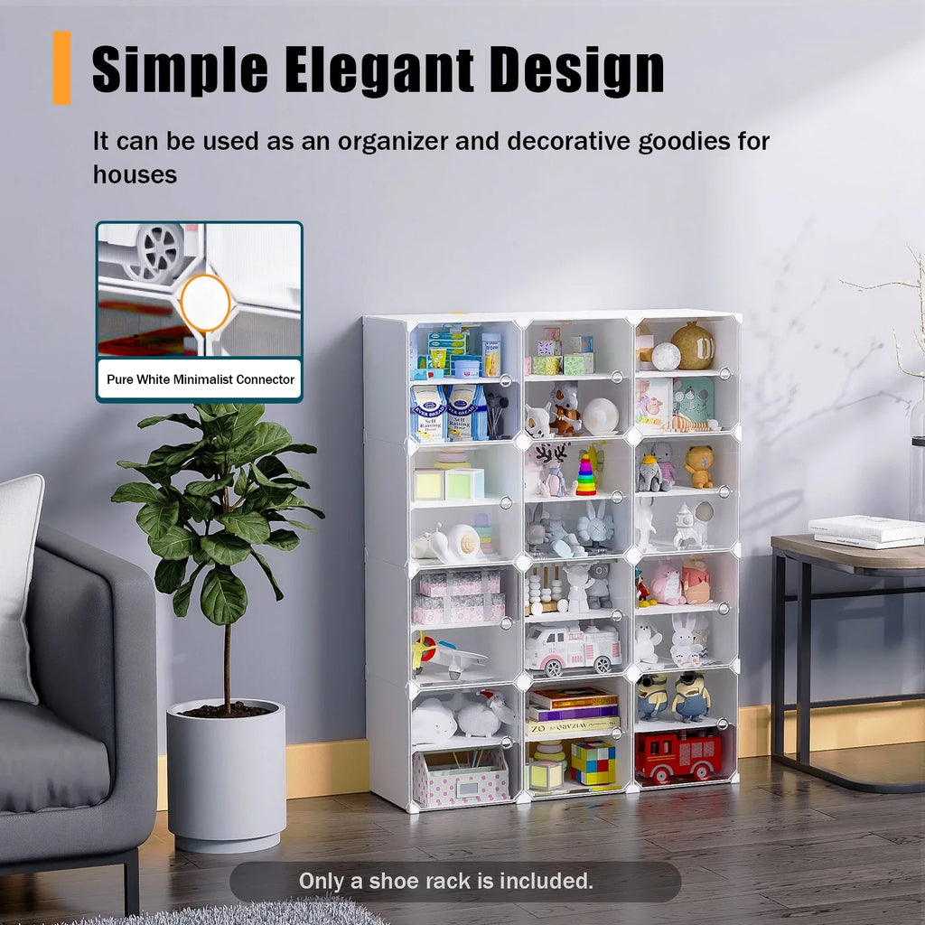 Stand Rack Entryway Organizer Plastic 48 Tower Shoe Cabinet Boxes, 12 White Shelf Cubes Shoe Bedroom Tiers Shoe Storage Pairs Storage 96 Closet Modular for Hallway