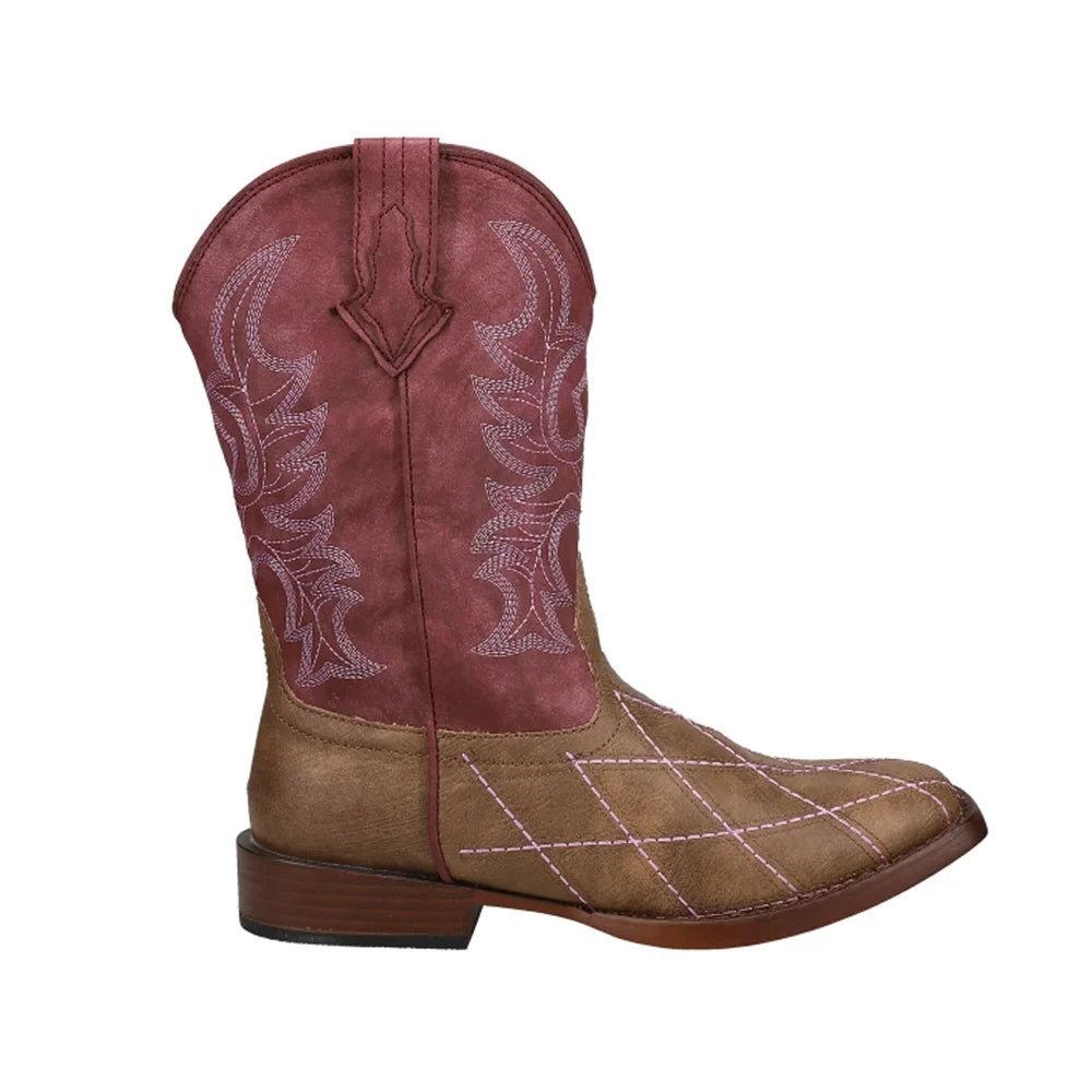 Roper Mid-Calf Cut Boots Cowboy Kids Western Toe Round Girls Cross