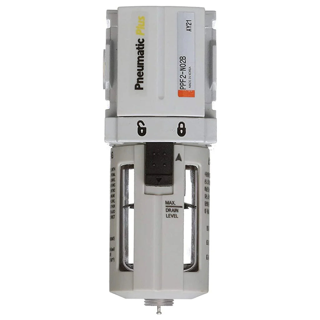 Compressed Miniature 1/4" 5 Air NPT Particulate Manual Poly Micron, Drain, PPF2-N02B - Bracket Bowl, PneumaticPlus Filter