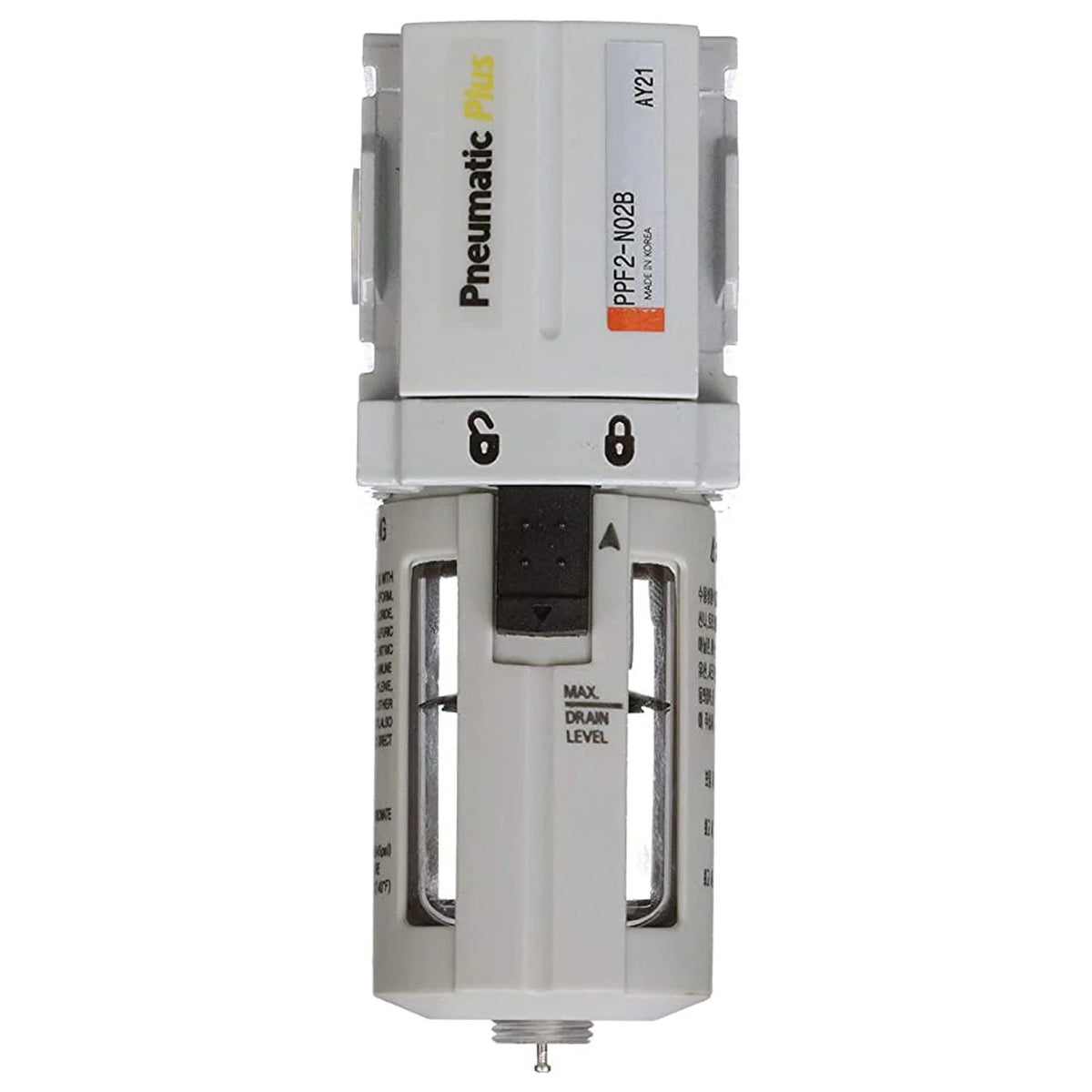 Compressed Miniature 1/4" 5 Air NPT Particulate Manual Poly Micron, Drain, PPF2-N02B - Bracket Bowl, PneumaticPlus Filter
