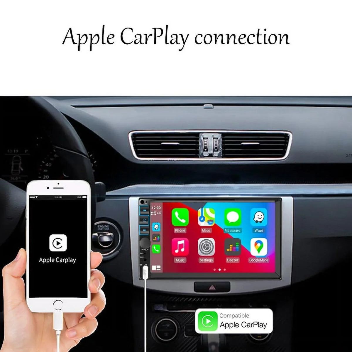 Stereo Link, Touch Car Radio Screen Microphone, , 2 Android Support Display, Bluetooth, Mirror 7'' GPS, Auto Receiver Carplay Din