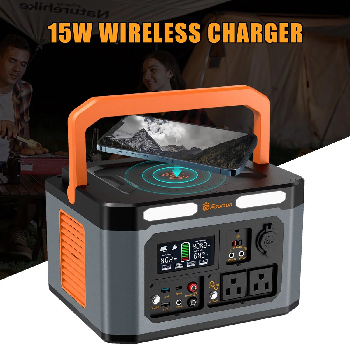 for Camping 65W,Solar Home 1500W Peak) Backup, 2 AC ,Wireless Generator Outlets Emergency, Station,1598.4Wh Portable charge,PD 1500W(3000W Foursun with x