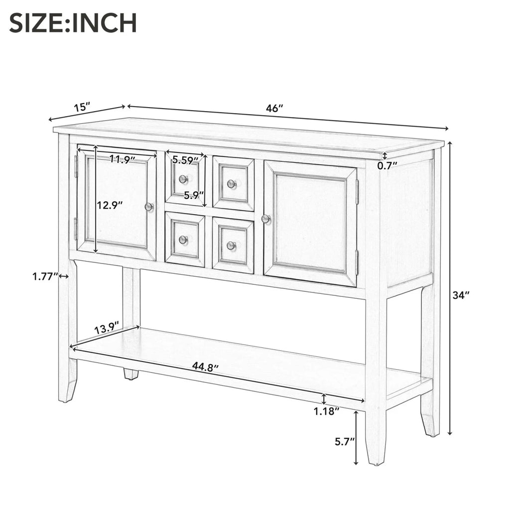 Navy Table WF190263AAH) Small Ample Kitchens TREXM Console Cambridge Storage SKU Drawers Bottom Four for Vintage and (Light with Entrances and Rooms Living Series Shelf OLD