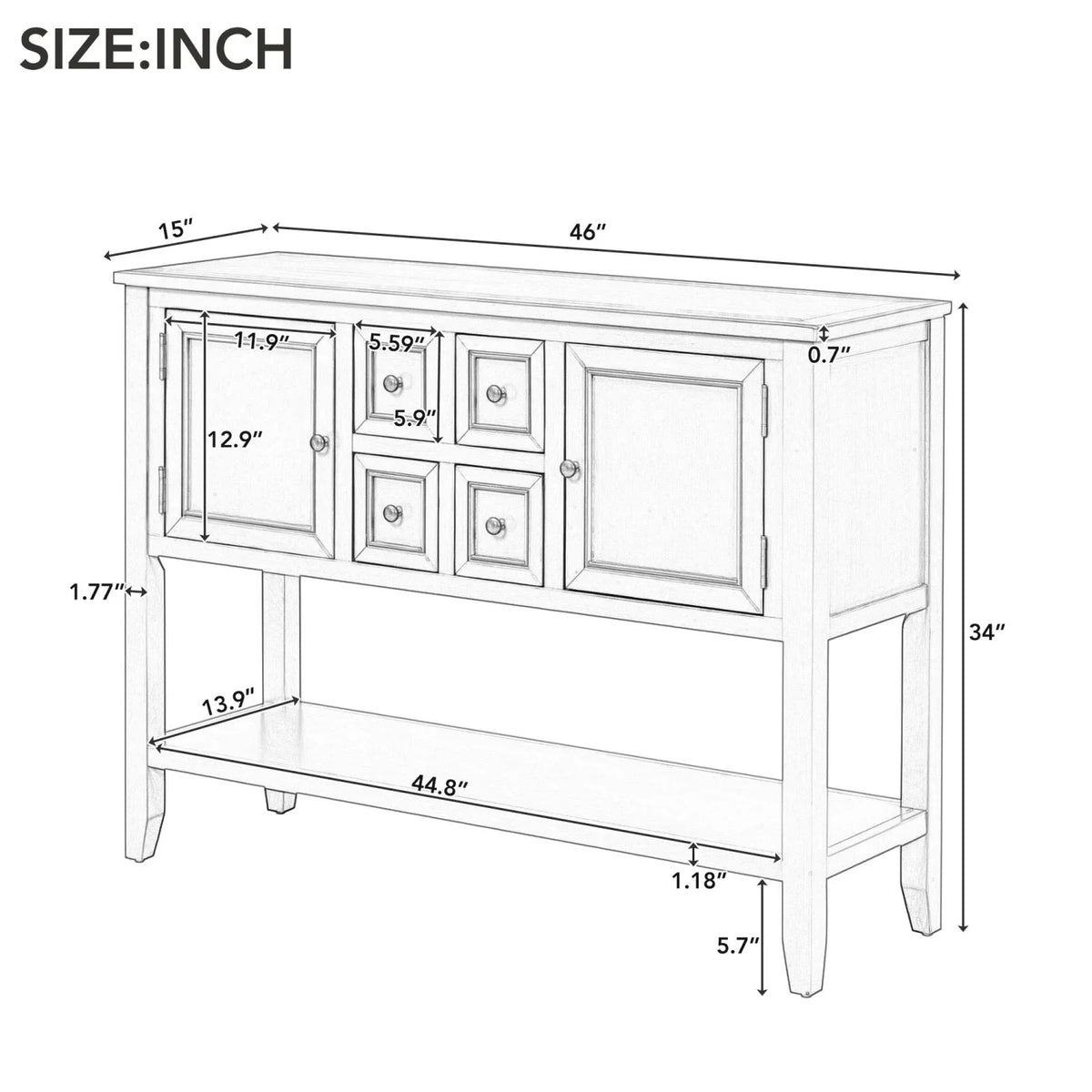 Navy Table WF190263AAH) Small Ample Kitchens TREXM Console Cambridge Storage SKU Drawers Bottom Four for Vintage and (Light with Entrances and Rooms Living Series Shelf OLD
