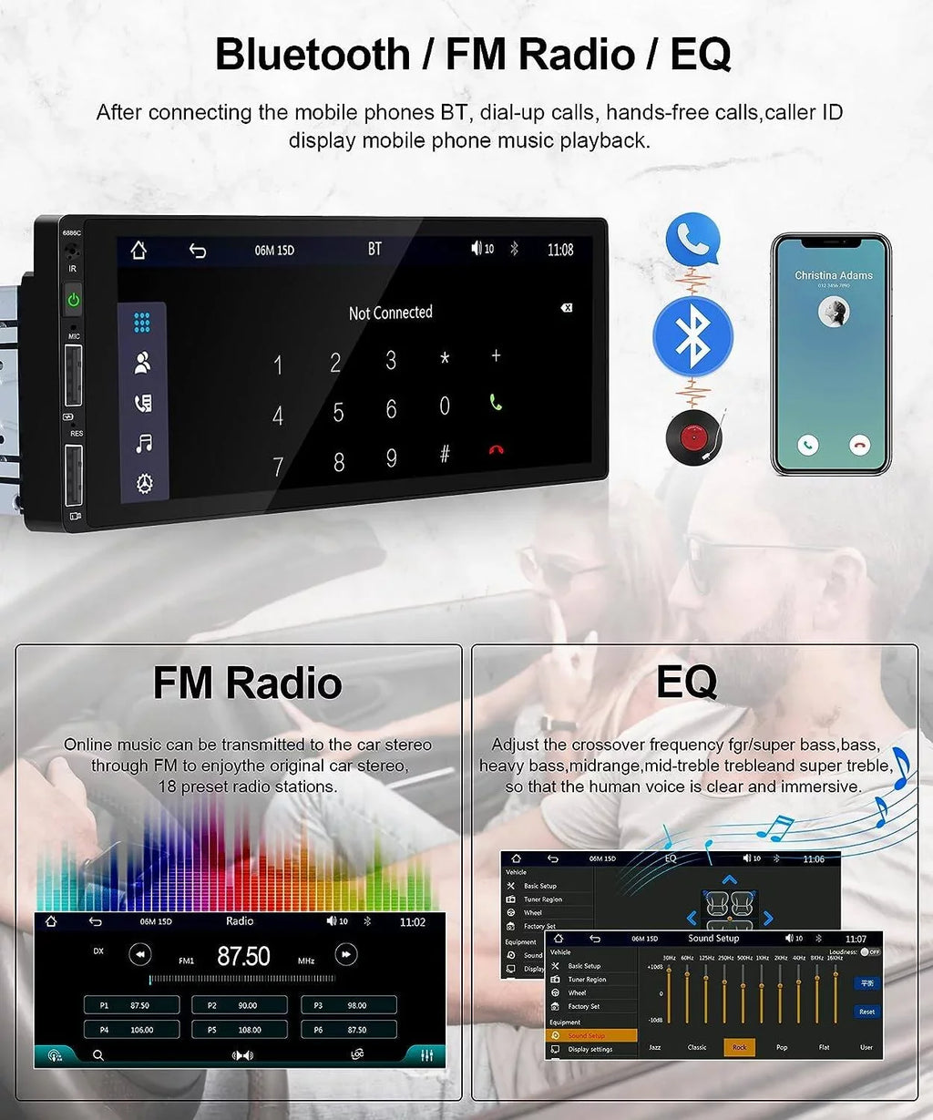 Podofo Mirror Player Car Radio Android HD Carplay USB,with Mic&Backup Link Camera Single Wireless Multimedia Bluetooth 6.86'' Touchscreen Car Audio Din Stereo 1 FM MP5 Auto Receiver