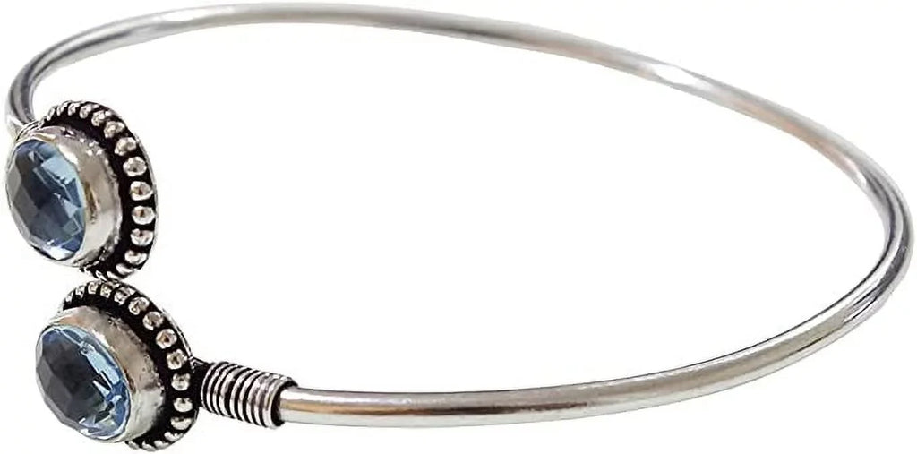 Adjustable Silver Jewelry, Fashion Blue Handmade November Gemstone Cuff Ethnic wristband, Women, Topaz wristband Plated Design Modern for Birthstone Designer Party
