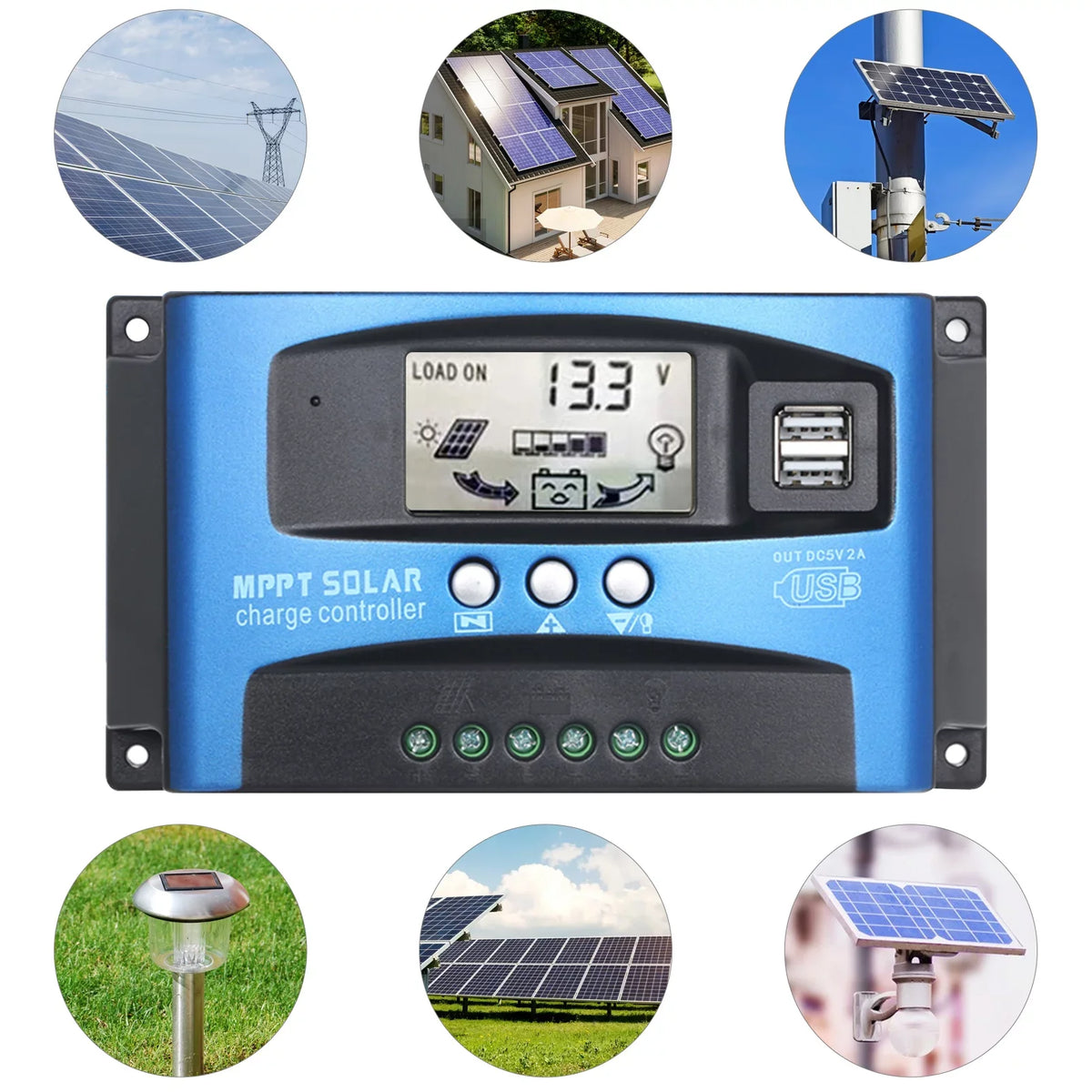 Controller Regulator Charge USB Solar Charge LCD Panel Htovila Charge Controller Intelligent Solar 30A-100A Display Adjustable Parameter Dual