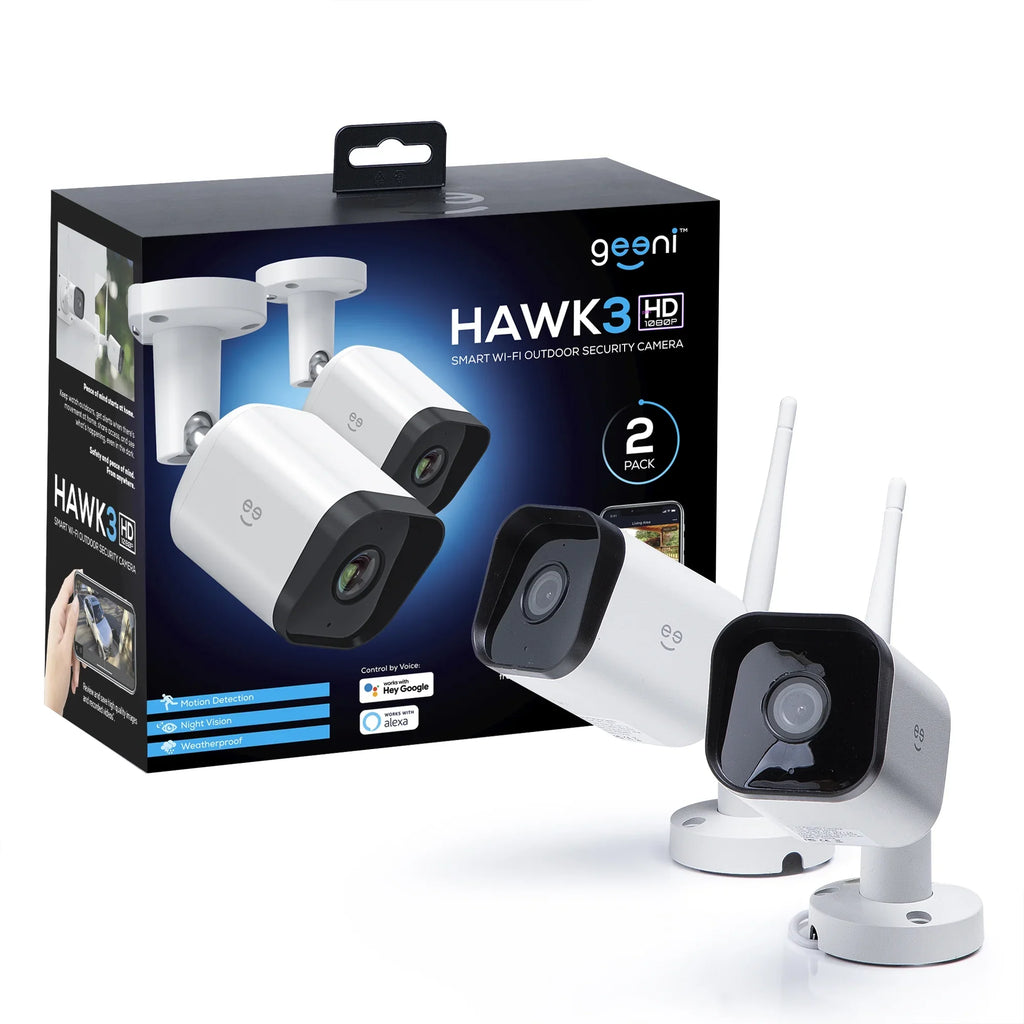 Only Hawk 3 Outdoor Smart Camera, (Supports Weatherproof, Geeni Security 1080p 2.4GHz HD 2-Pack IP66 Wi-Fi) WiFi
