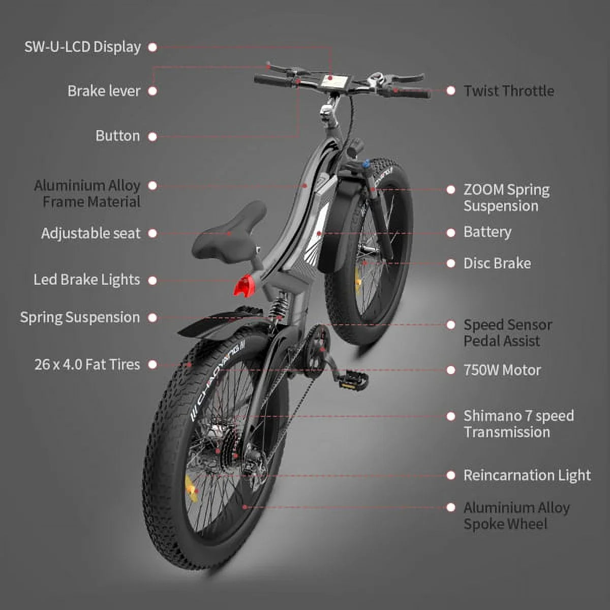 Bicycle Tire Mountain AOSTIRMOTOR Fat In. Electric Hot Electric 26 Bike Adults