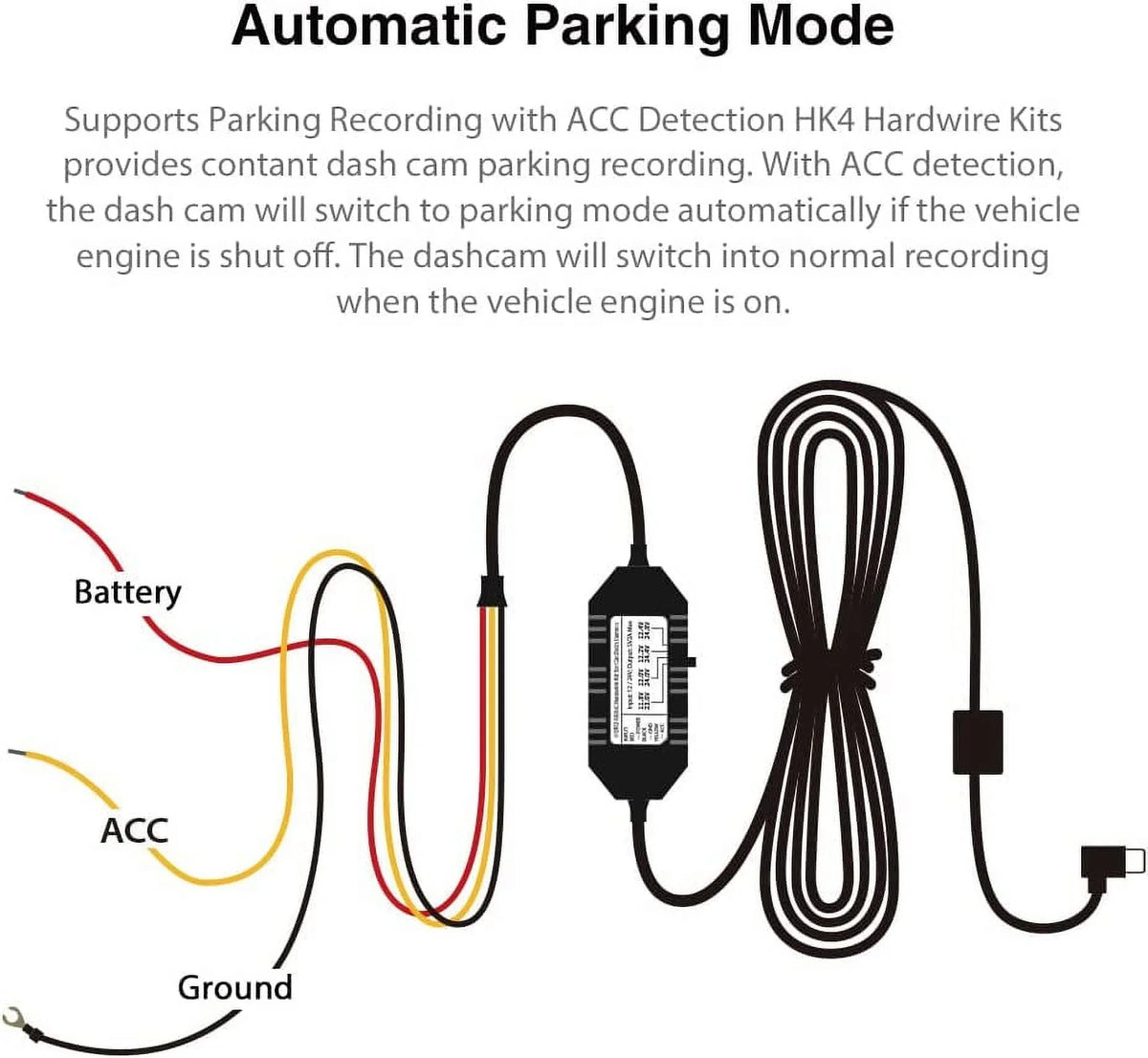 Acc HK4 Kit Cam, Mode USB-C T130, Voltage for Low VIOFO Hardwire Wire Dash Kit, A119MINI Parking for Protection Hard