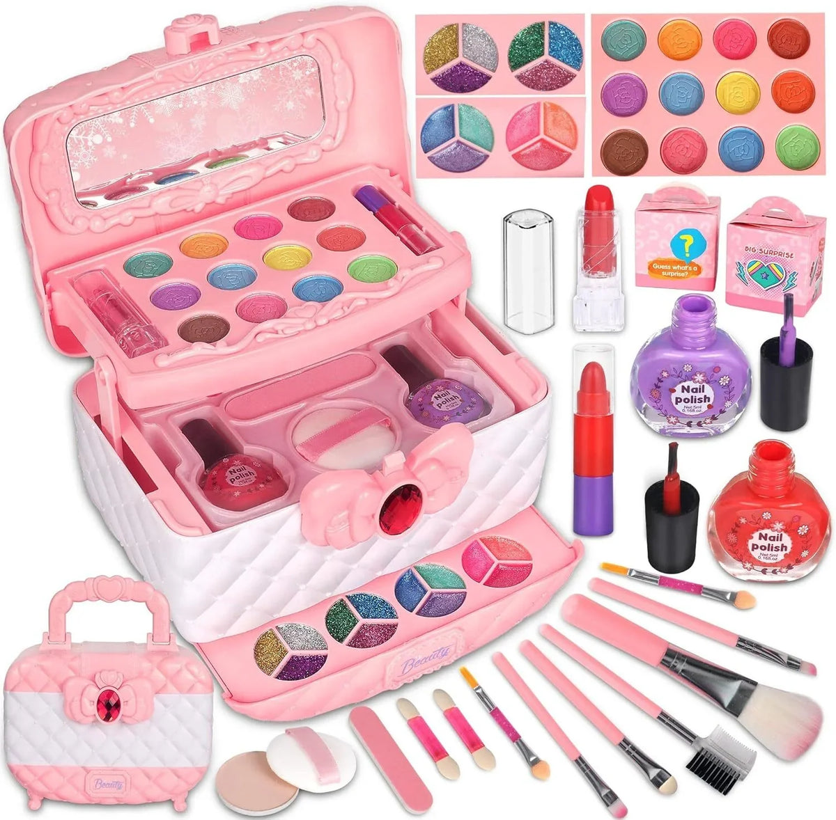 Kids Girls Non-Toxic for Gift, Frozen Set, Washable Birthday 24Pcs Kids Christmas Toys Year Cosmetic & Kit Set Makeup Makeup 3-12 Makeup Real Pink Olds Girls, Toddler Safe Makeup for