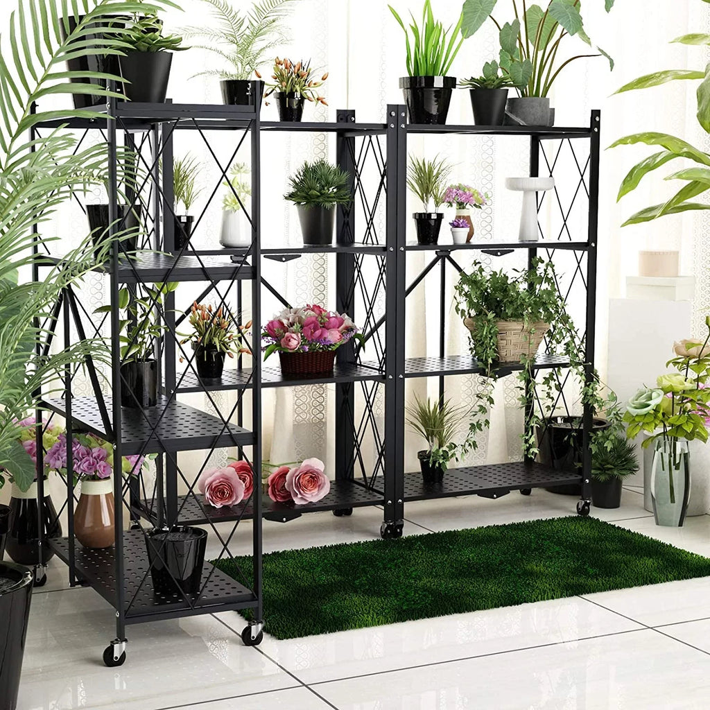 Hooks, Shelf Foldable Shelf, Shelf, SUGIFT Metal 3 Duty with Kitchen Black 4-Tier Heavy Storage