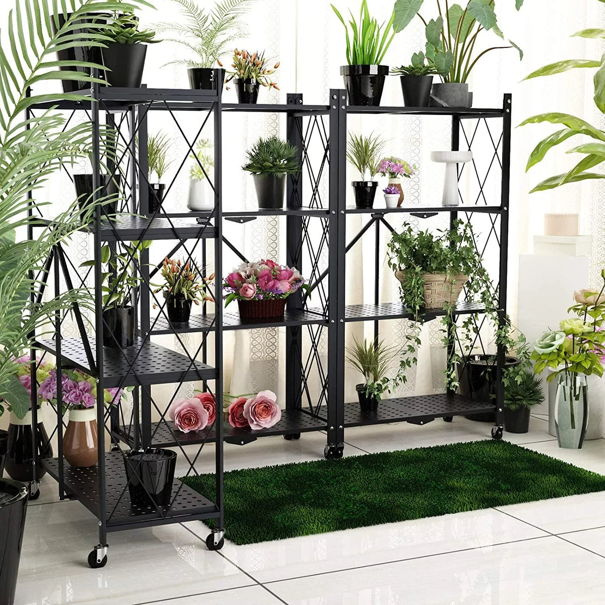 Hooks, Shelf Foldable Shelf, Shelf, SUGIFT Metal 3 Duty with Kitchen Black 4-Tier Heavy Storage