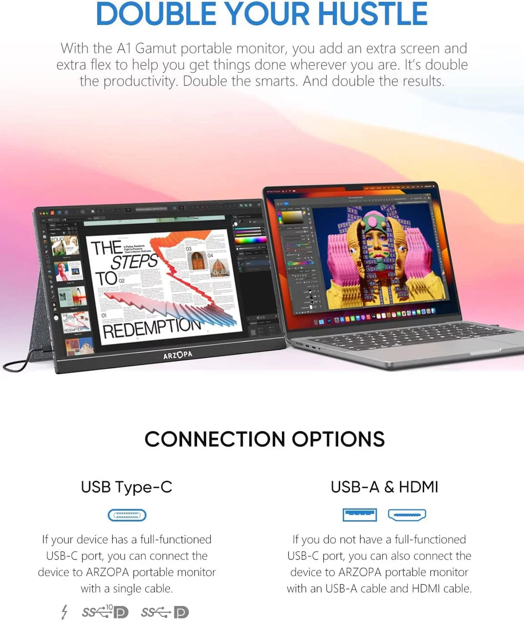 1080P C Portable GAMUT HDMI Portable Monitor A1 Arzopa Screen FHD Display External Monitor Laptop USB Computer - 15.6'' IPS