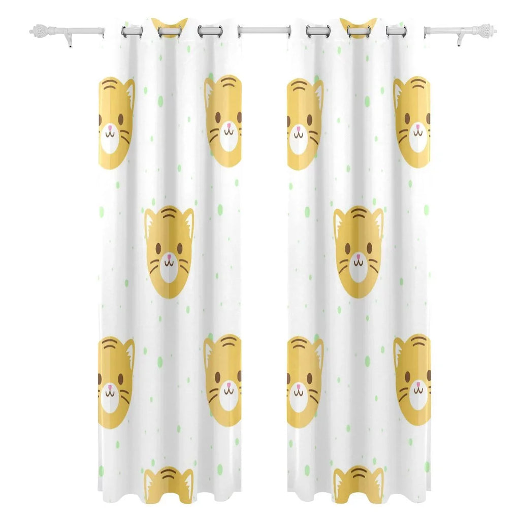 Cartoon Inches) Living Curtains Window Blind Thermal Blackout POPCreation Curtain Darkening Bedroom Heads Pattern Curtain Flat for Panel (52Wx84L Tiger Room,2