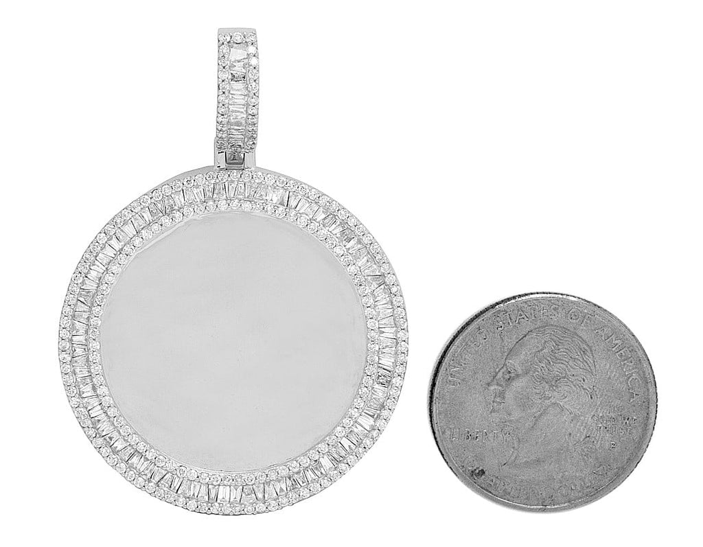 White Memory Diamond Frame 2" 2.2CT Gold Baguette Photo Engrave Pendant