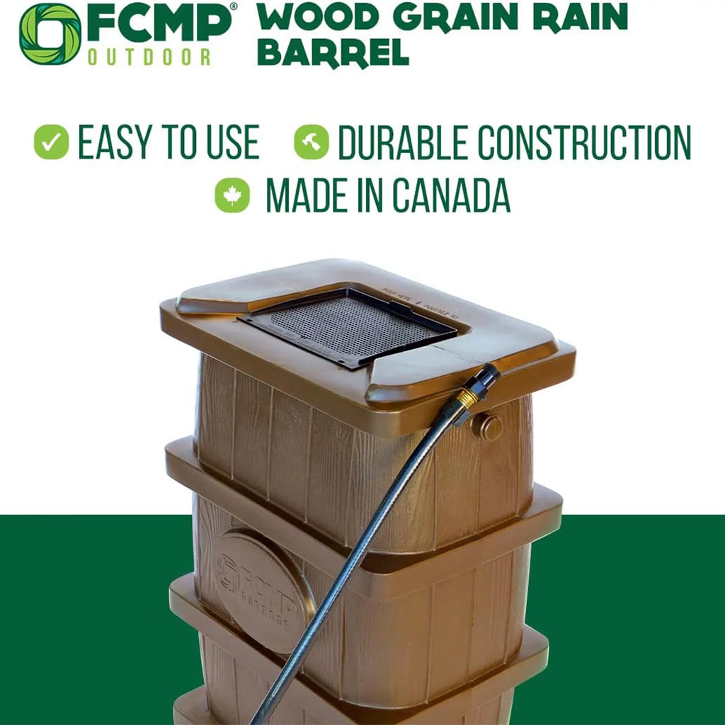 Outdoor Grain WG4000-GRY Rain Water Home Catcher Outdoor FCMP Wood Barrel