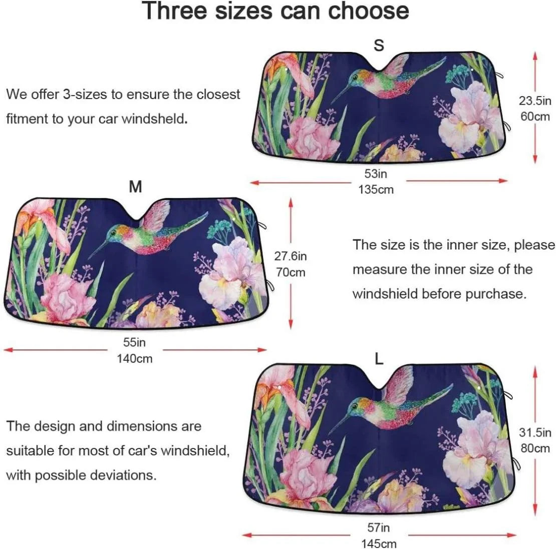 to Shield for Shade,Blocks SUV Keep Sun UV Shade Cool Protector Sun Ray Folding Visor Sun Front Truck,55 Car Inch x Flower Windshield Vehicle 27.6 Bestwell Your Hummingbird Fits
