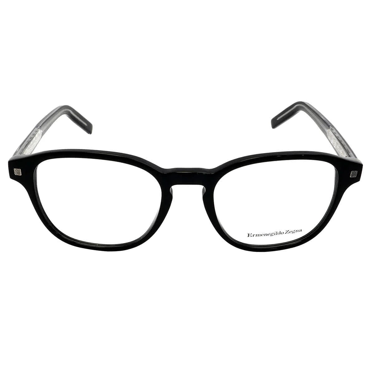 Rim Crystal Zegna Full Eyeglasses Shiny and Black Black/Shiny Ermenegildo EZ5169 Round