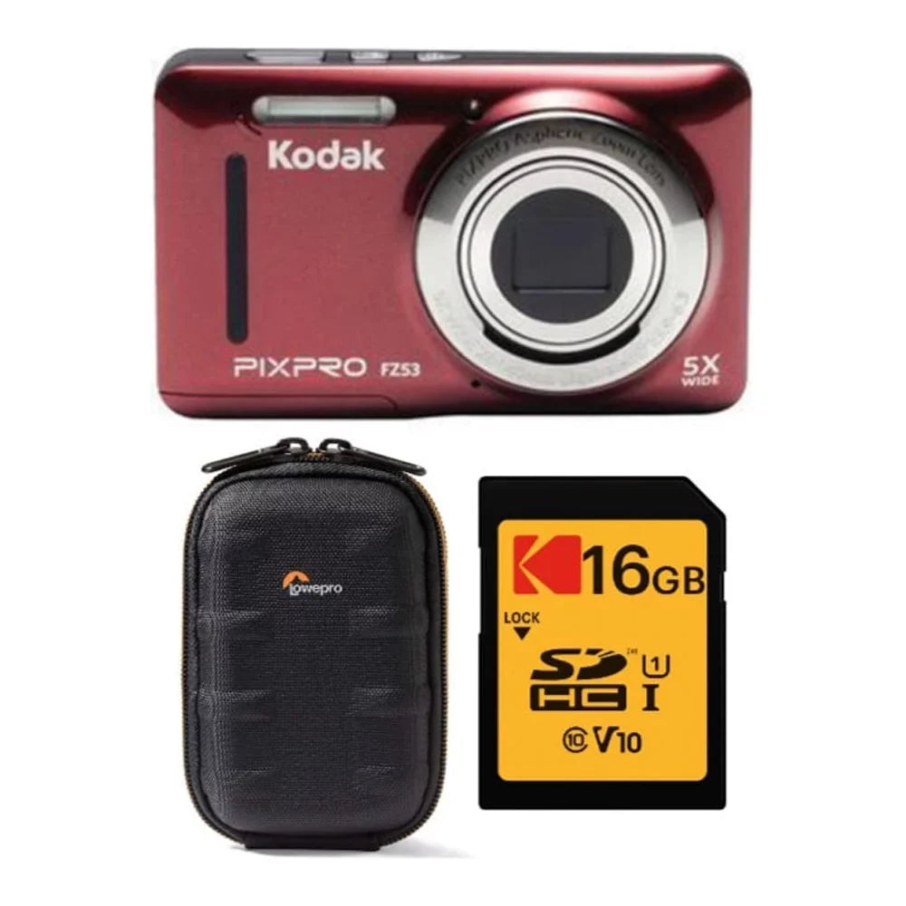 PIXPRO Zoom Friendly Kodak and FZ53 Card Camera with Memory (Red) Digital Case