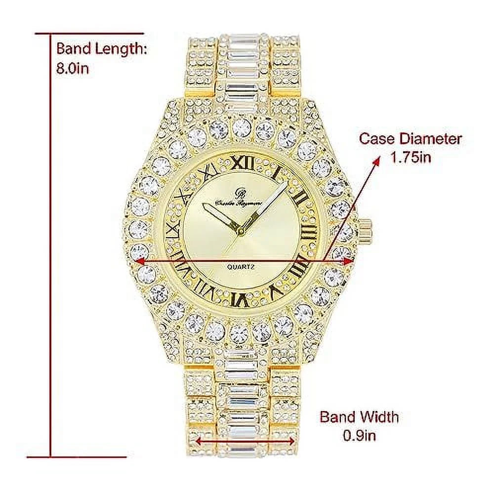 Big CHARLES w/Easy Watch Rocks - Gold Read Iced Mens Date - Hop Timepiece RAYMOND (ST10537-RN Out Blinged Day & Designer Out -C) Fully Hip Diamond ST10535