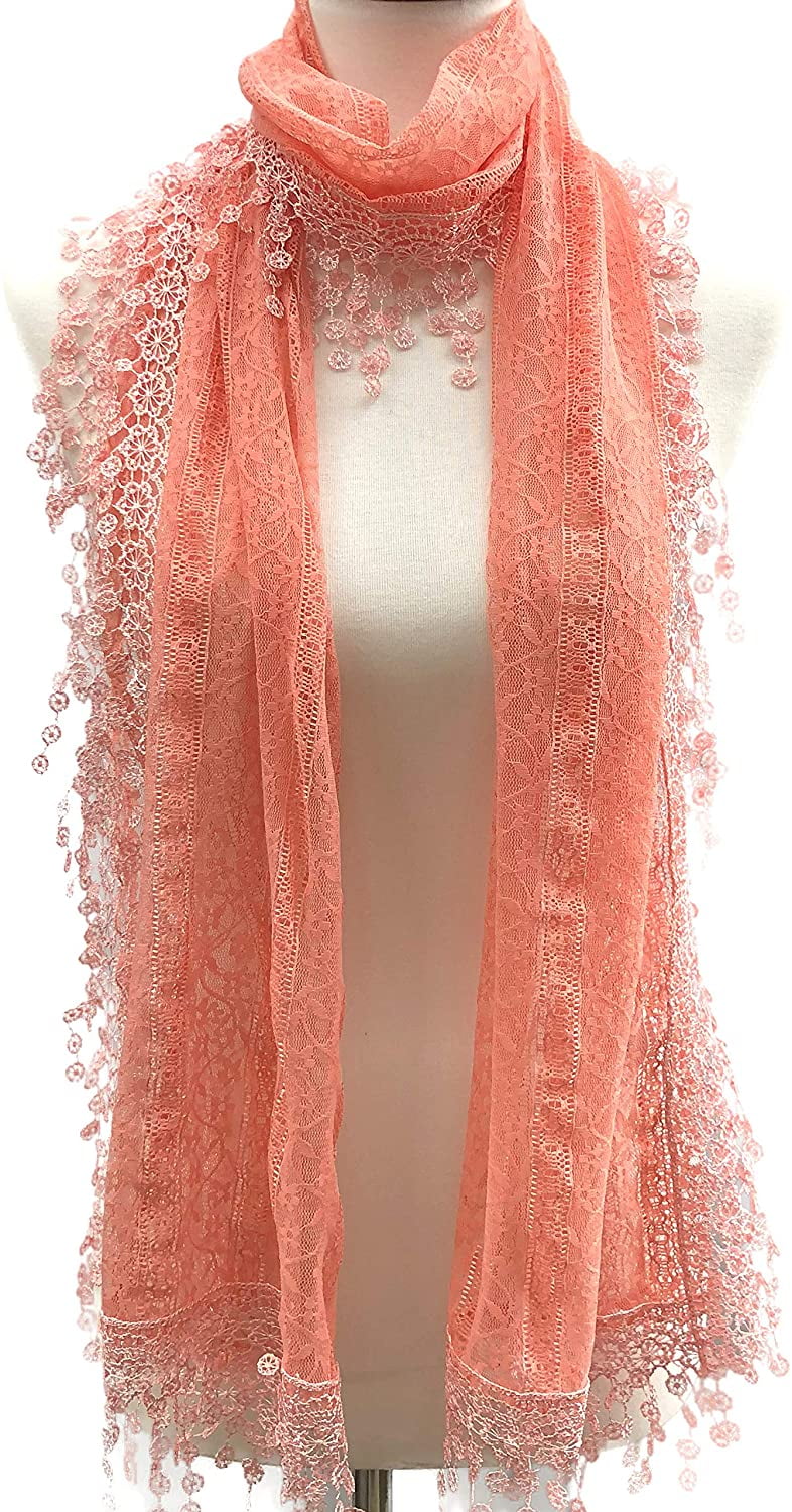 Soft Wendy shawl Lace Scarf Fringes Lightweight Cindy Pink and Women Peach Leaf for
