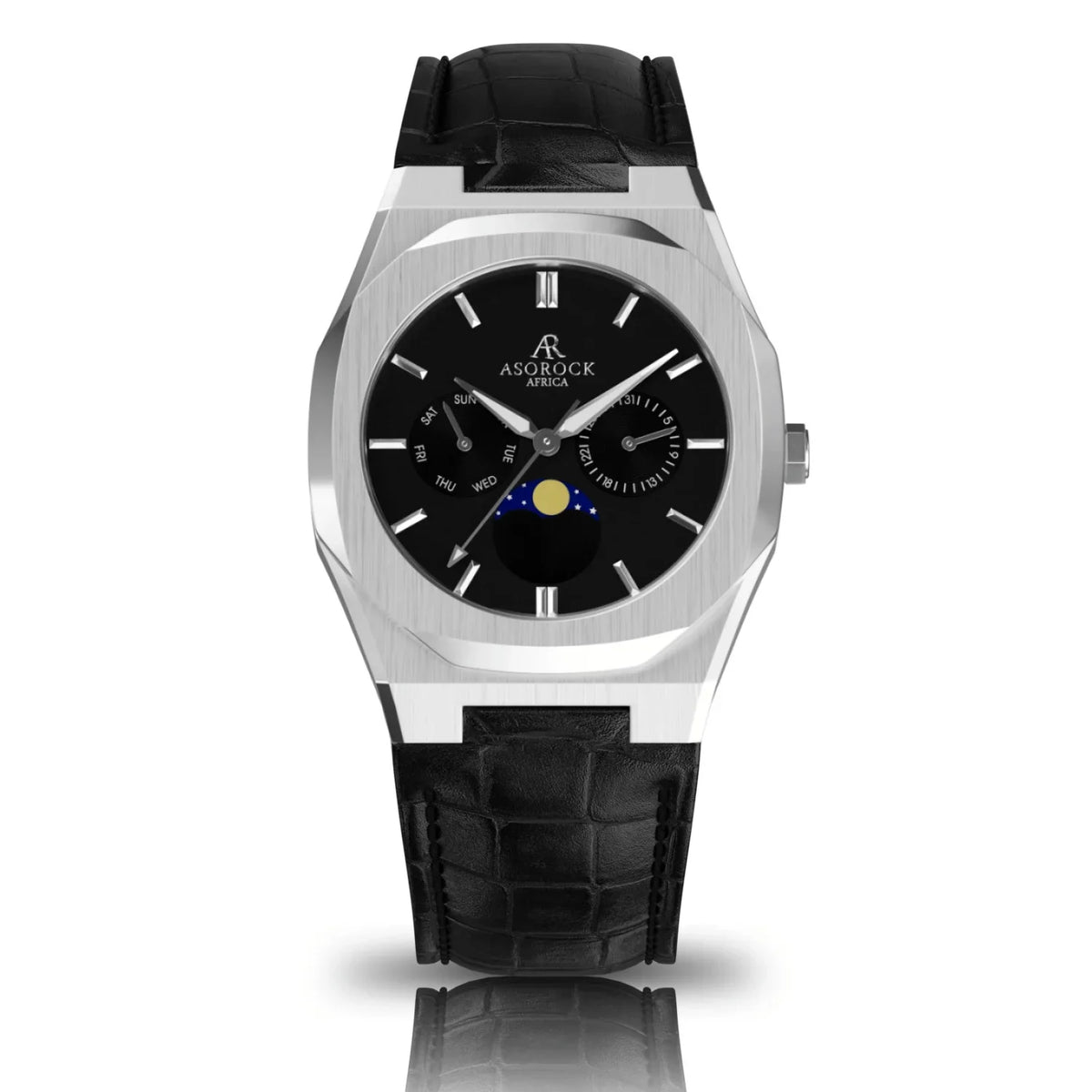 | owned Black brand watch Silver/Black mens watches 40mm leather watch | Black Transporter Asorock |