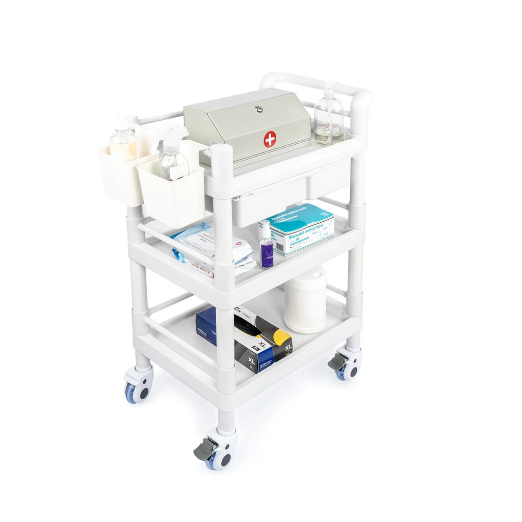 Hospital 500 Dirt Salon Tier Heavy Mobile Lbs Trolley Duty Drawers Cart for Beauty Clinic Spacious 360°Rotate Rolling Medical Cart Buckets Medical Wheels with 3 Utility Dental Trolley
