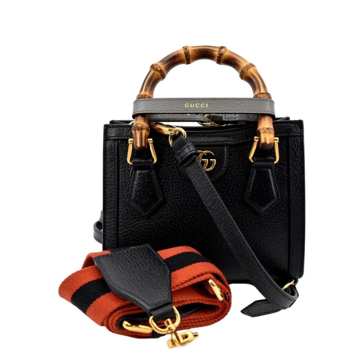 Bag Leather Black Bamboo Diana 702732 Tote Pre-owned Mini