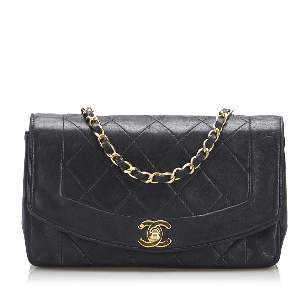 Leather Black Pre-Owned Crossbody Unisex Bag Flap Authenticated Small Lambskin (Good) Diana