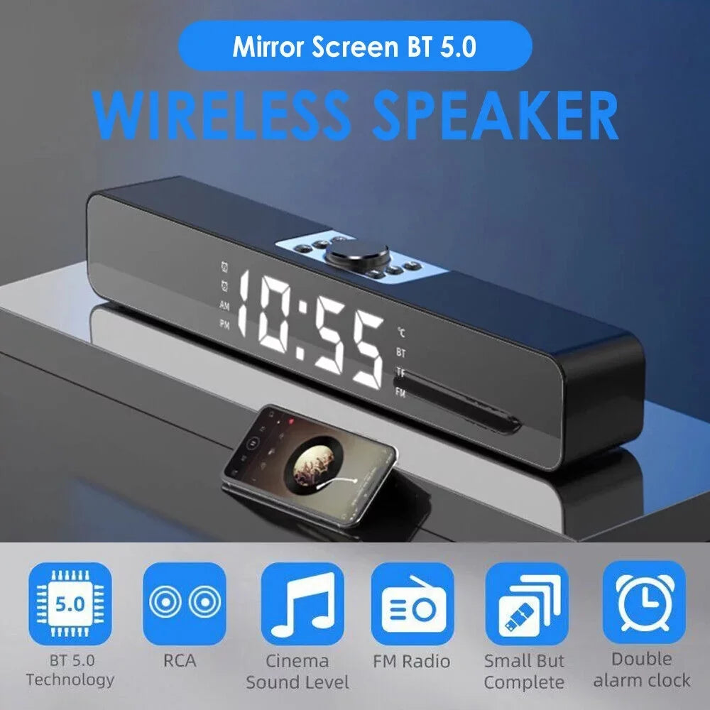 G·PEH Mirror Screen TV Wireless LED Speaker Bluetooth Bar Sound Home Subwoofer Theater(Black)