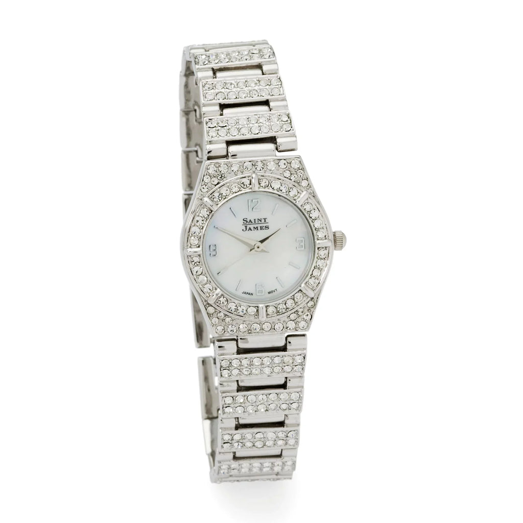 Women's, in Watch Mother-Of-Pearl Ross-Simons Saint Stainless James Steel, Adult Crystal 25mm and Women's