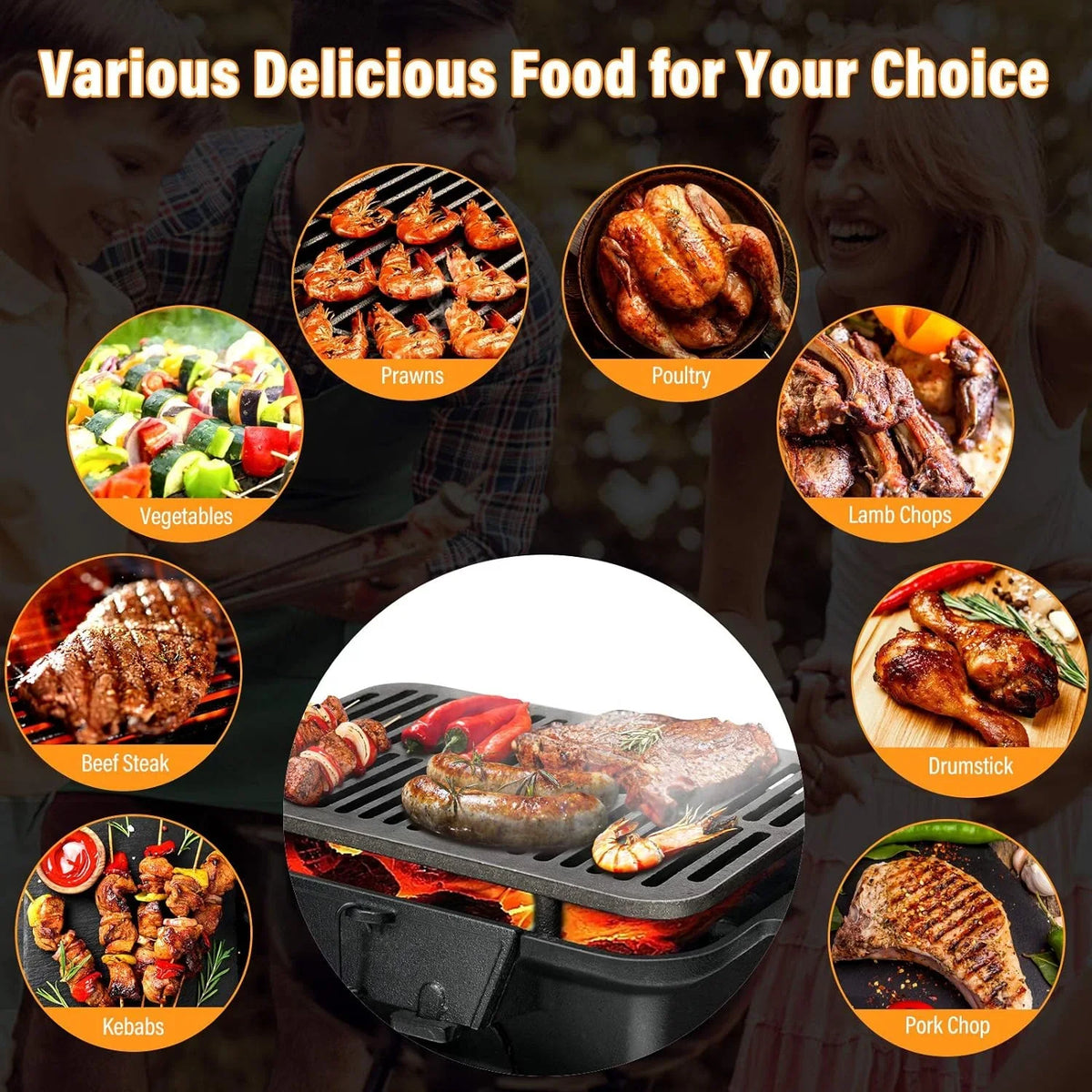 Cooking Grilling Grill for Regulating Camping Charcoal Fire Portable Door, Outdoor Patio Grill, Grill Cast with BBQ Air Backyard Grill Iron Double-sided Hibachi Net, Perfect Picnic Gate,