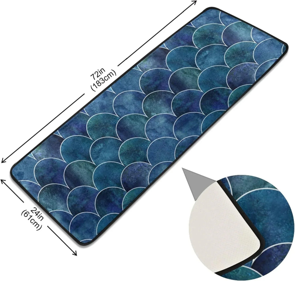 Fish Wave for Entryway Scale Ocean Rugs 72x24 Cushioned inch Mats Rugs Hallway Indoor 2x6 Non-Skid Runner Long Kitchen Japanese Floor Washable and