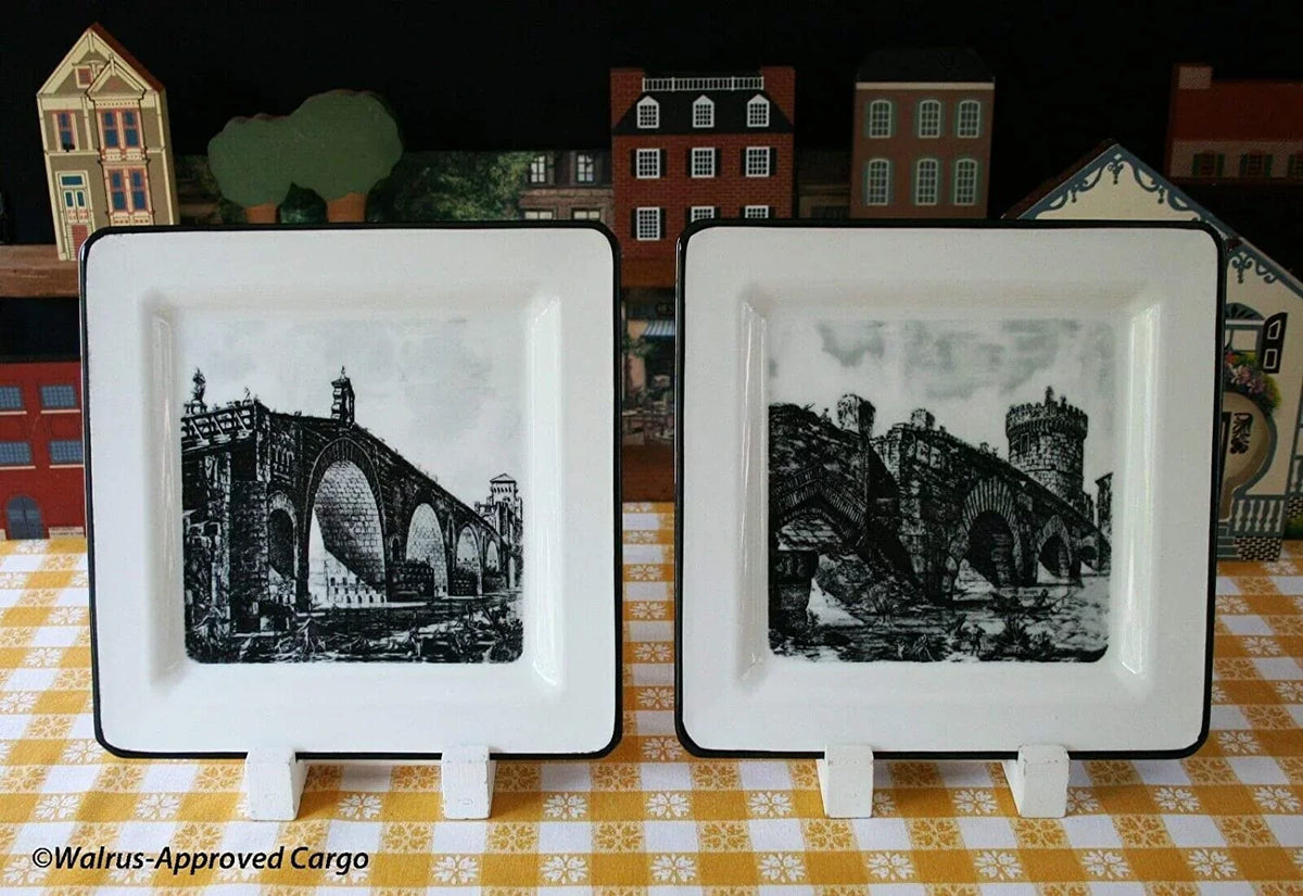 Salad Ceramic New Charming Cocktail Bridge Italian Square globe Plates 8" by 2 Brunelli Touch Old