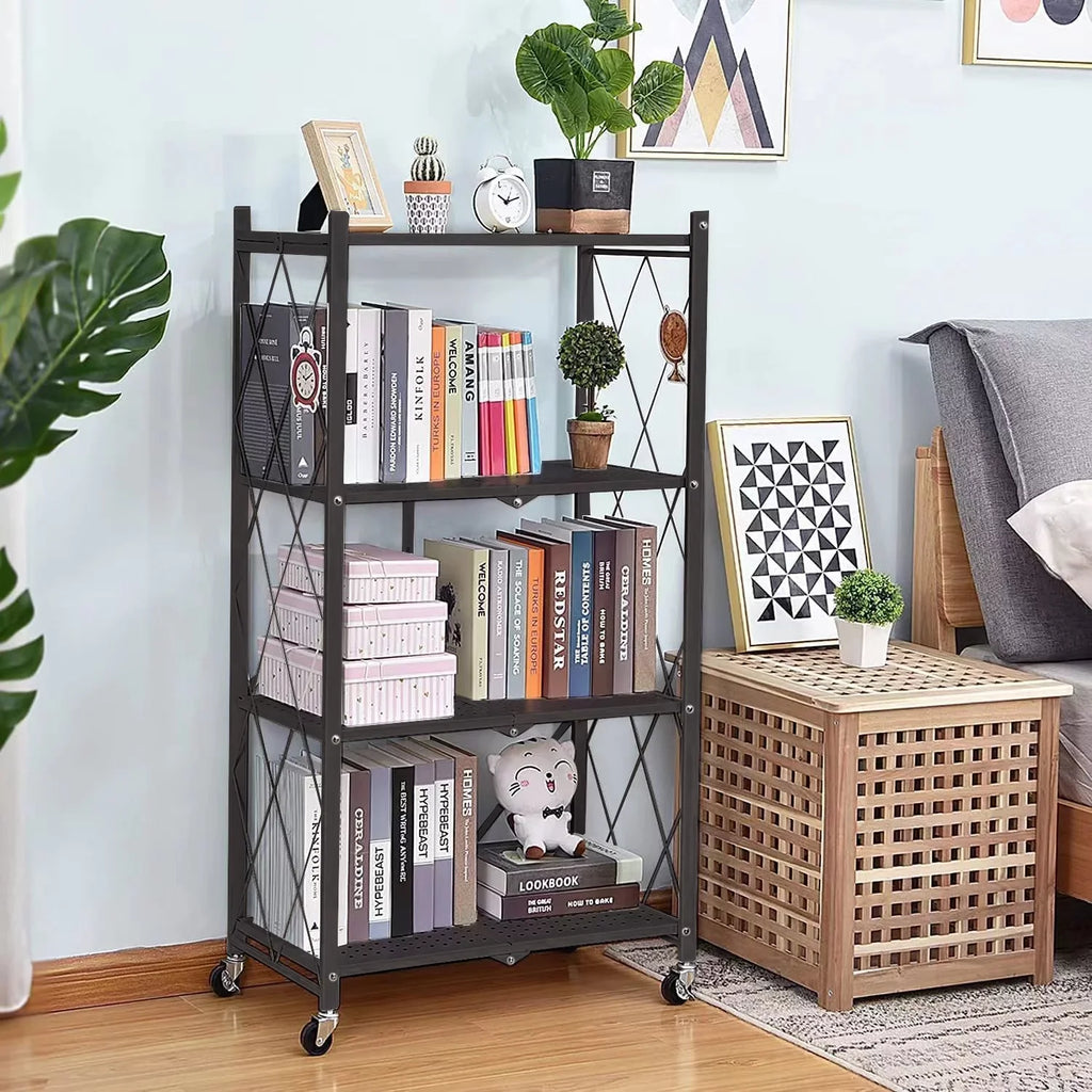 Hooks, Shelf Foldable Shelf, Shelf, SUGIFT Metal 3 Duty with Kitchen Black 4-Tier Heavy Storage